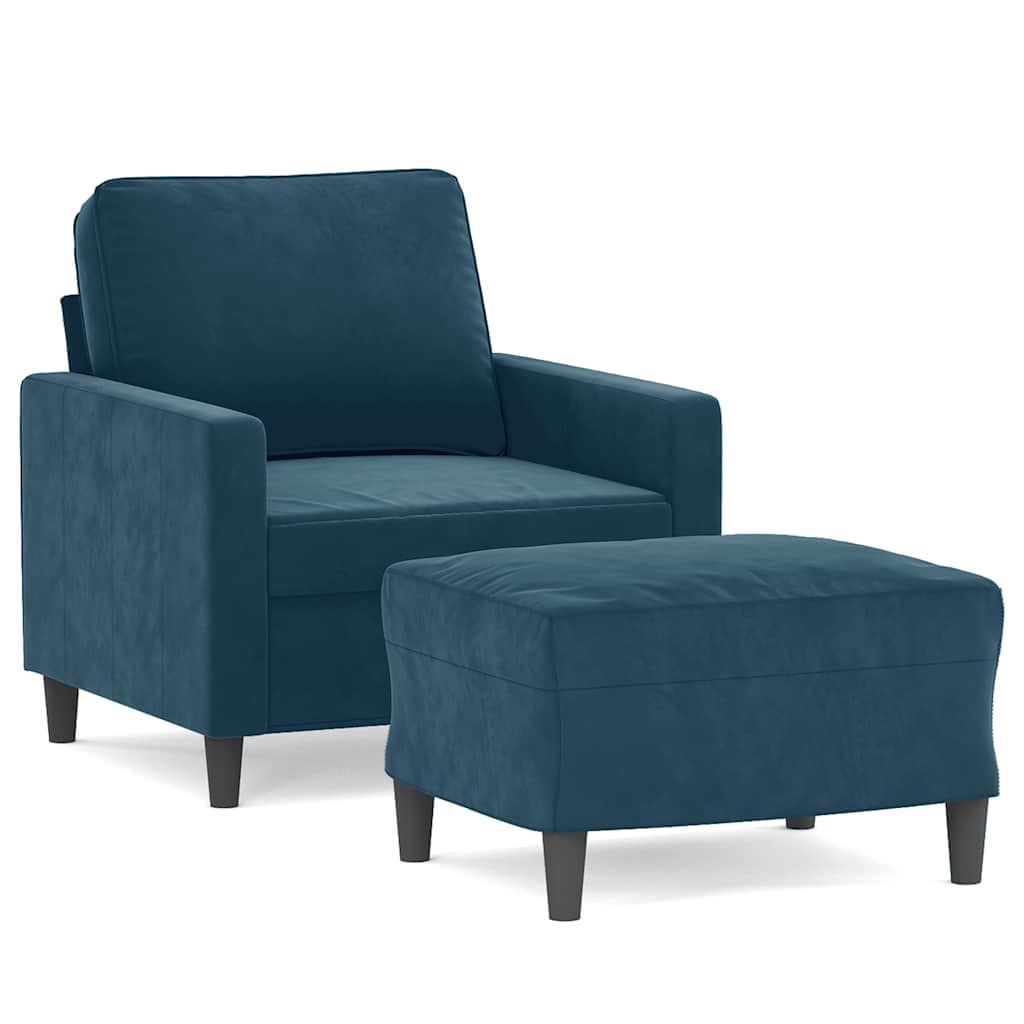 Poltrona con Poggiapiedi Blu 60 cm in Velluto