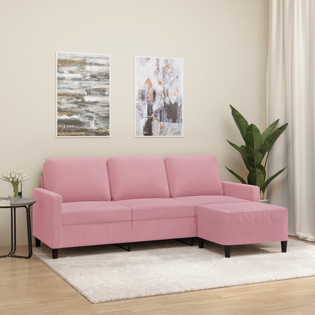 Divano a 3 Posti con Poggiapiedi rosa 180 cm in Velluto
