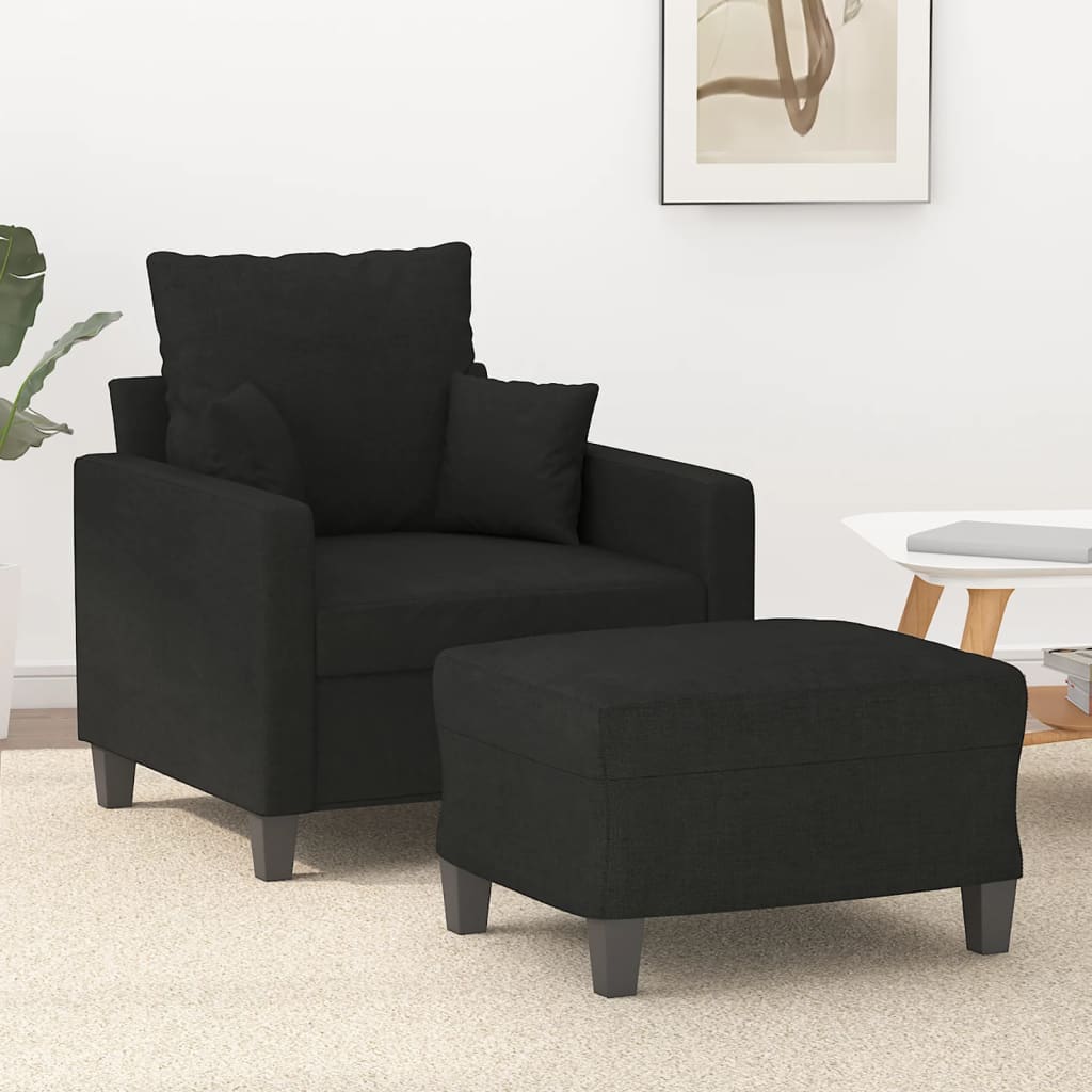 Poltrona con Poggiapiedi Nero 60 cm in Tessuto