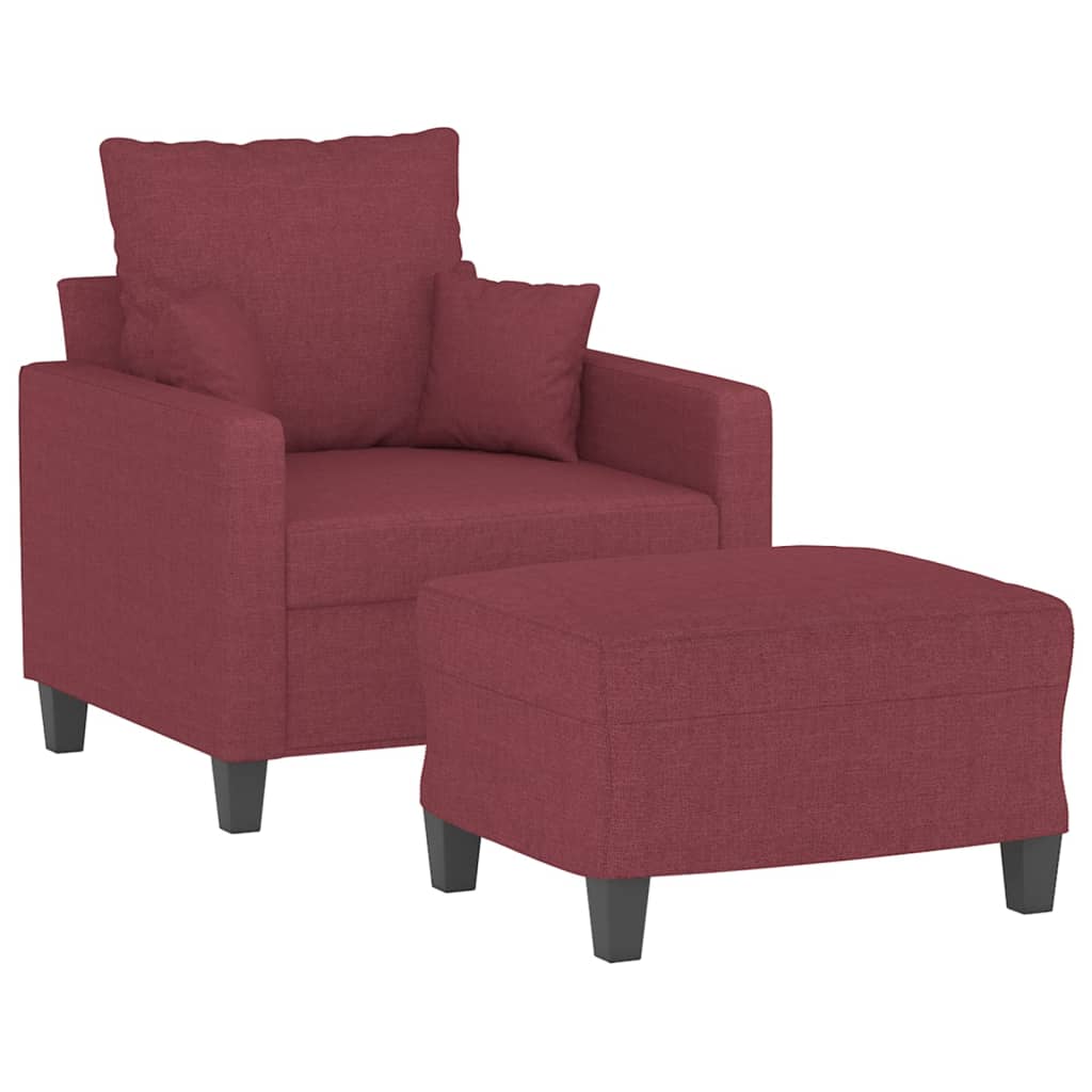 Poltrona con Poggiapiedi Rosso Vino 60 cm in Tessuto