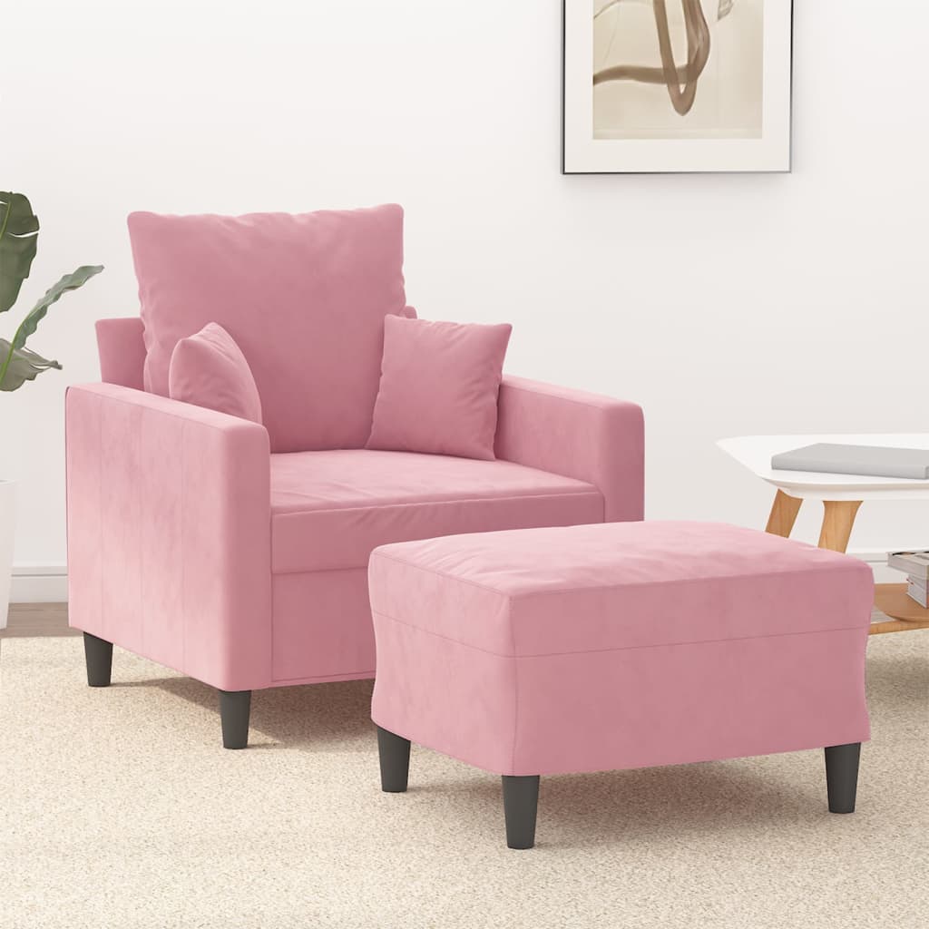 Poltrona con Poggiapiedi Rosa 60 cm Velluto