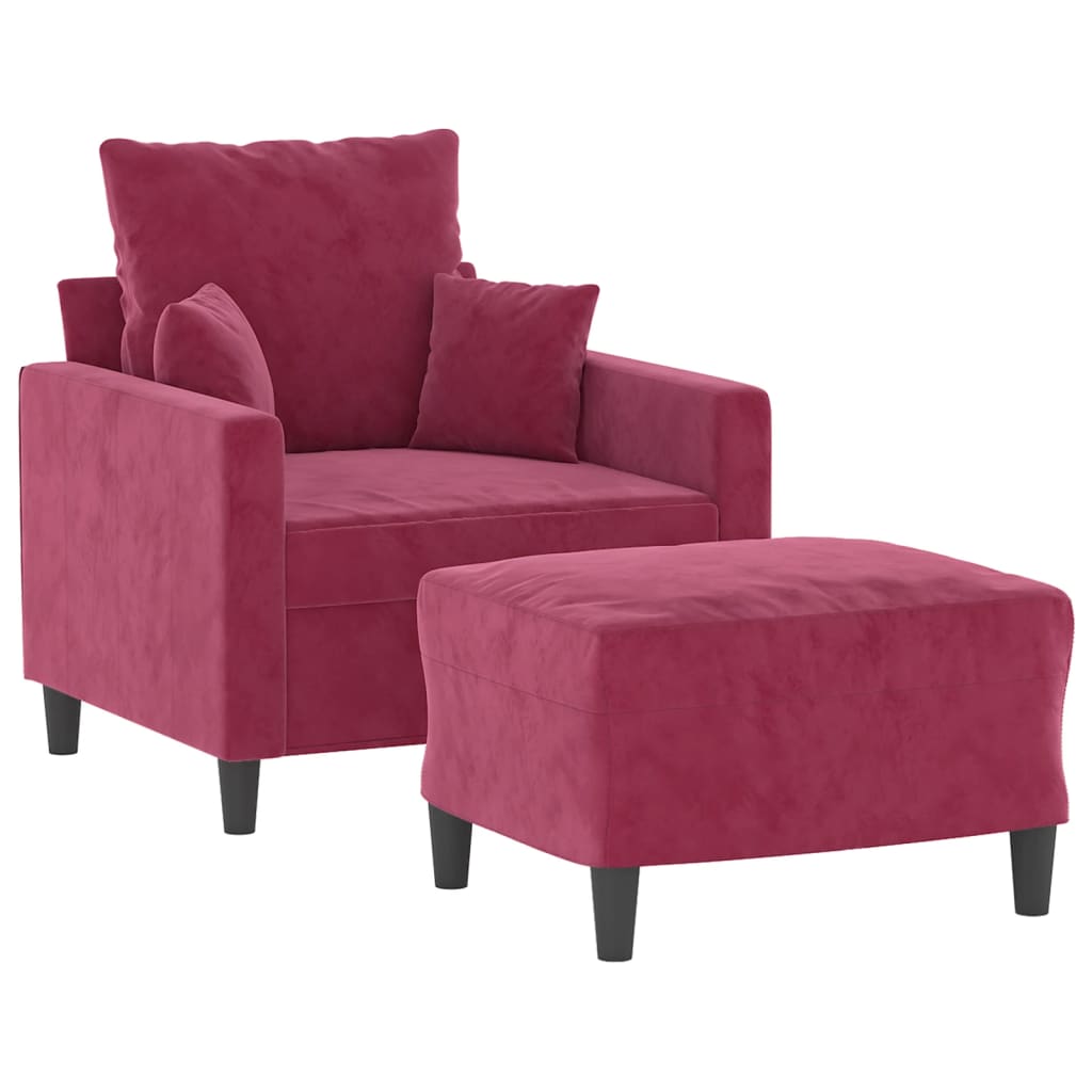 Poltrona con Poggiapiedi Rosso Vino 60 cm in Velluto