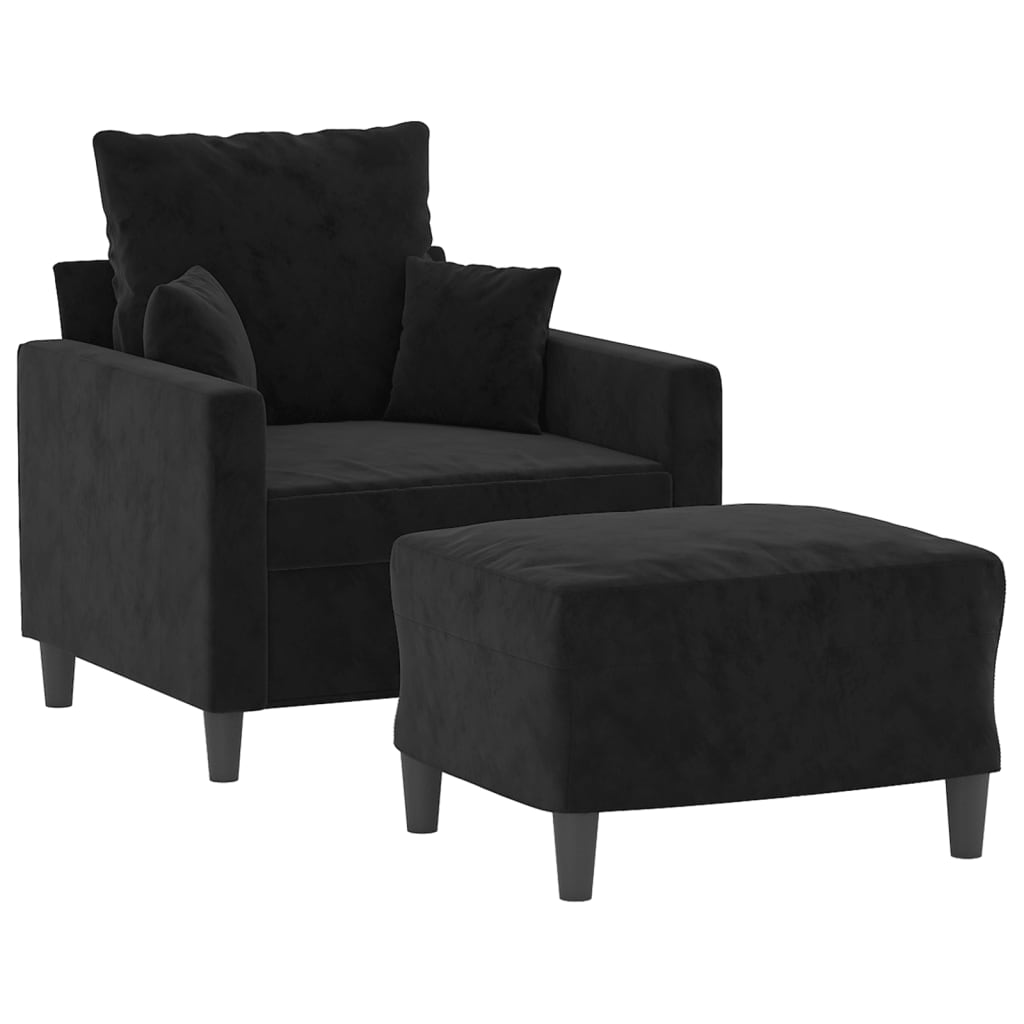Poltrona con Poggiapiedi Nero 60 cm in Velluto