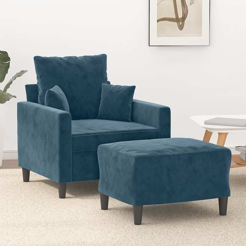 Poltrona con Poggiapiedi Blu 60 cm in Velluto