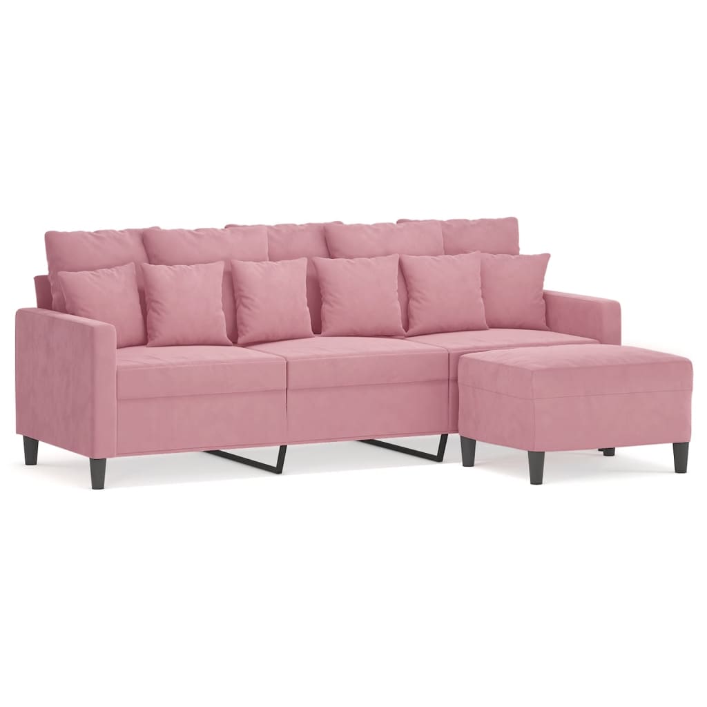 Divano a 3 Posti con Poggiapiedi rosa 180 cm in Velluto