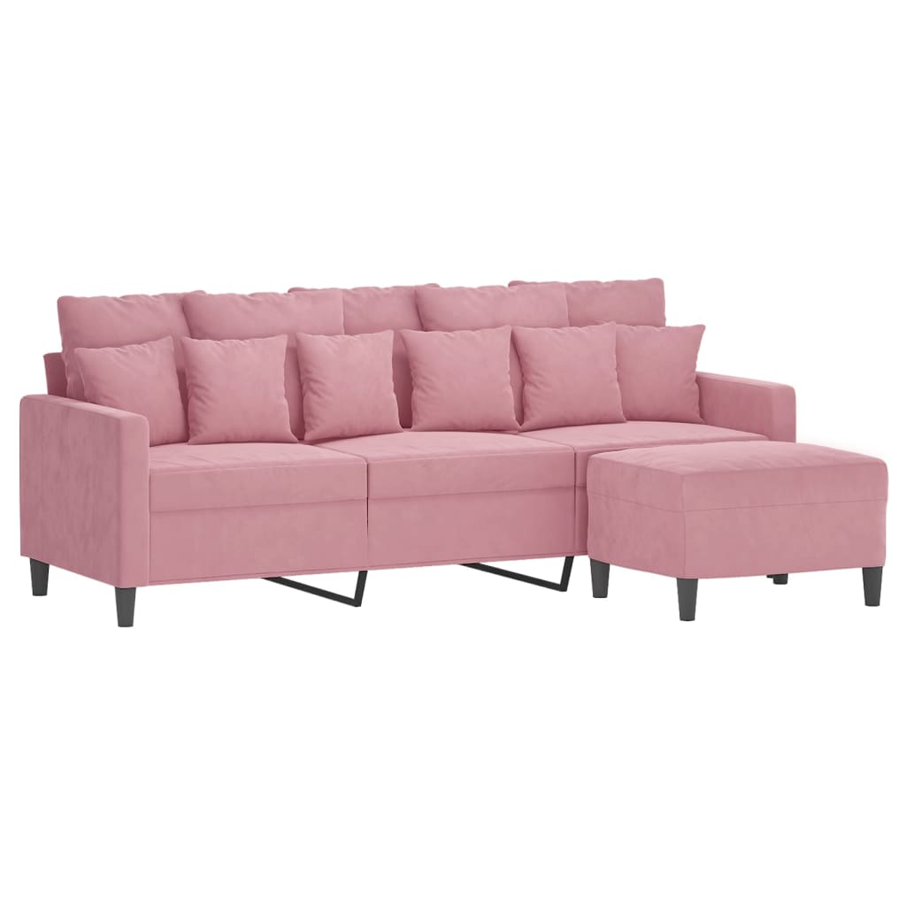 Divano a 3 Posti con Poggiapiedi rosa 180 cm in Velluto