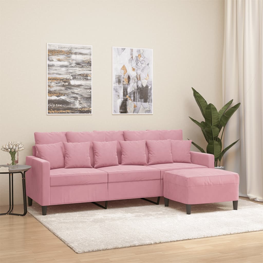 Divano a 3 Posti con Poggiapiedi rosa 180 cm in Velluto