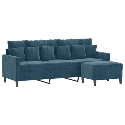 Divano a 3 Posti con Poggiapiedi Blu 180 cm in Velluto