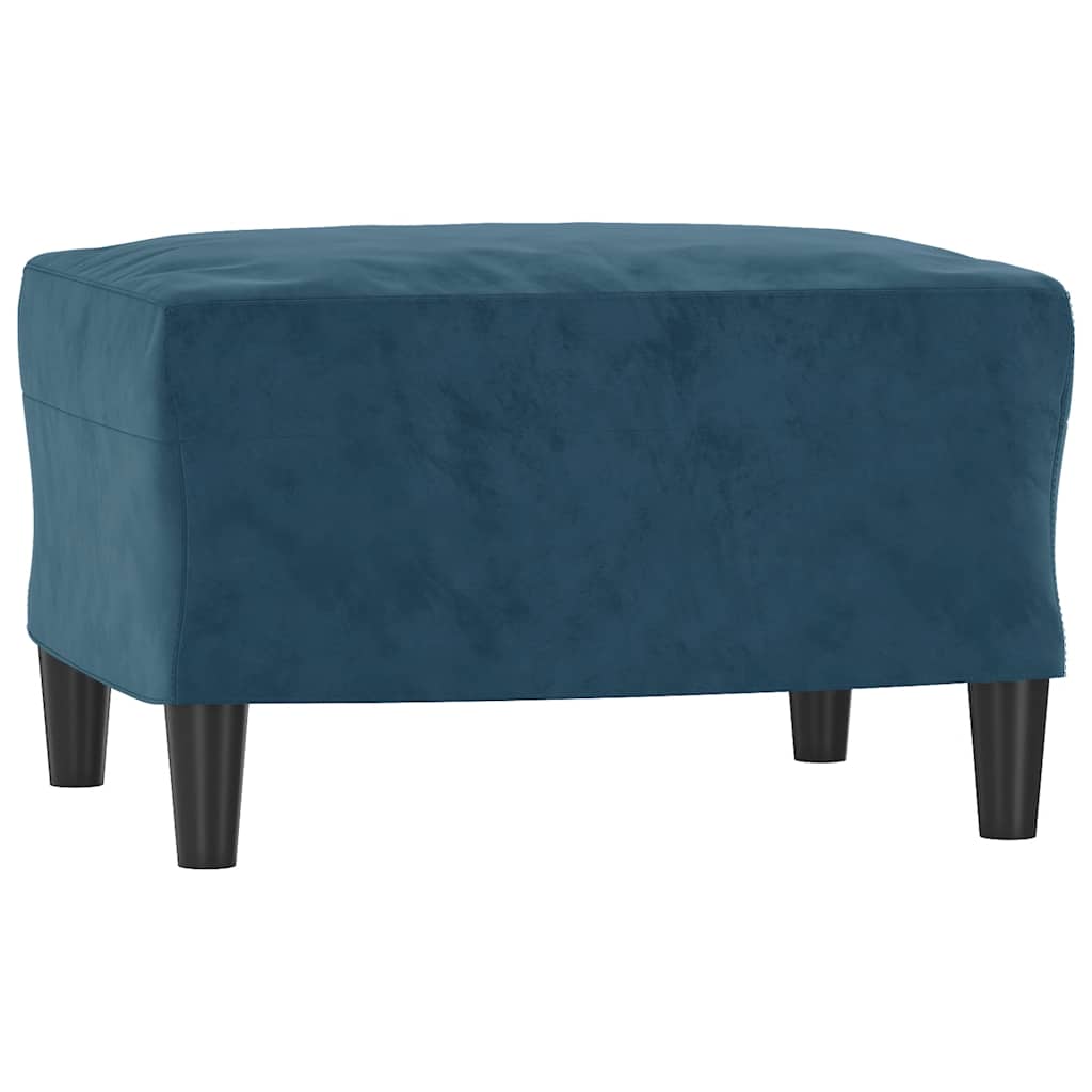 Divano a 3 Posti con Poggiapiedi Blu 180 cm in Velluto