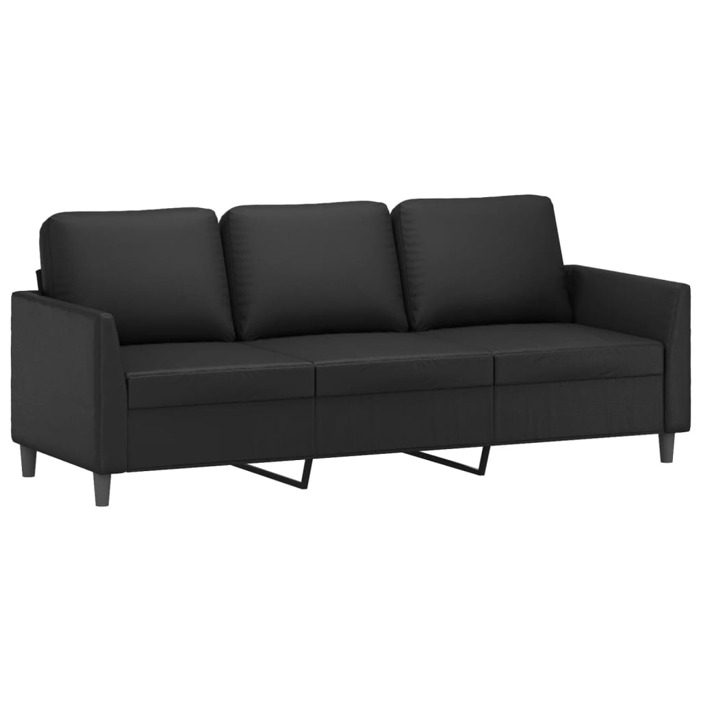 Divano a 3 Posti con Poggiapiedi Nero 180 cm in Similpelle