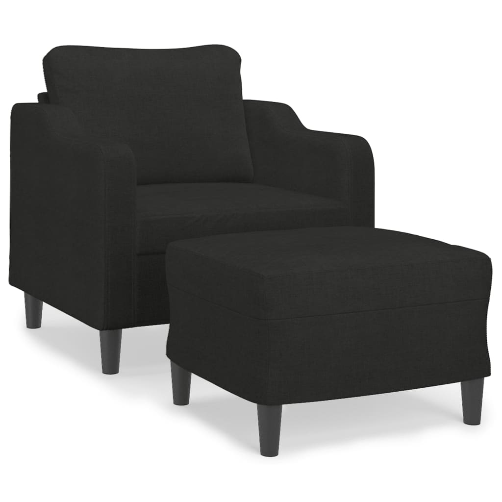Poltrona con Poggiapiedi Nero 60 cm in Tessuto