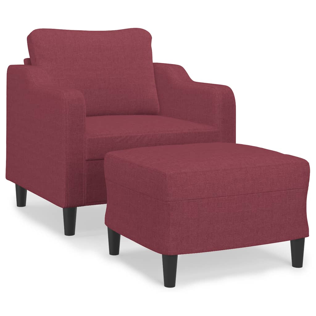 Poltrona con Poggiapiedi Rosso Vino 60 cm in Tessuto