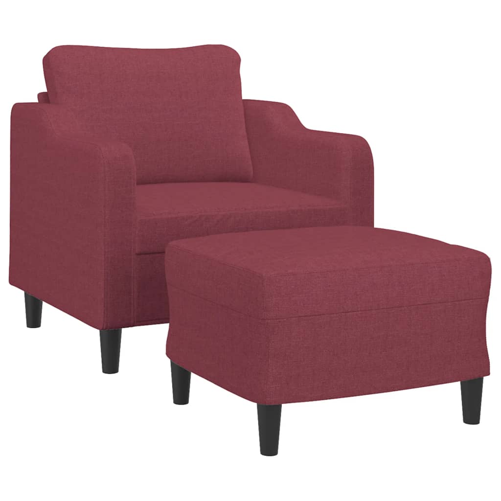 Poltrona con Poggiapiedi Rosso Vino 60 cm in Tessuto