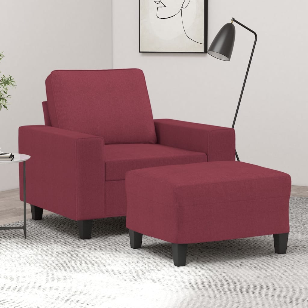 Poltrona con Poggiapiedi Rosso Vino 60 cm in Tessuto