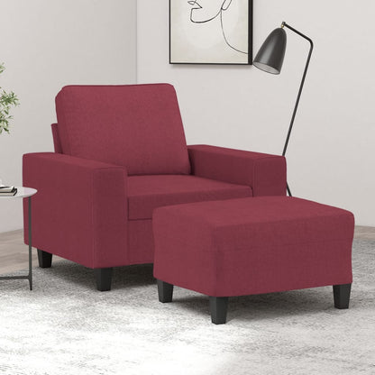 Poltrona con Poggiapiedi Rosso Vino 60 cm in Tessuto