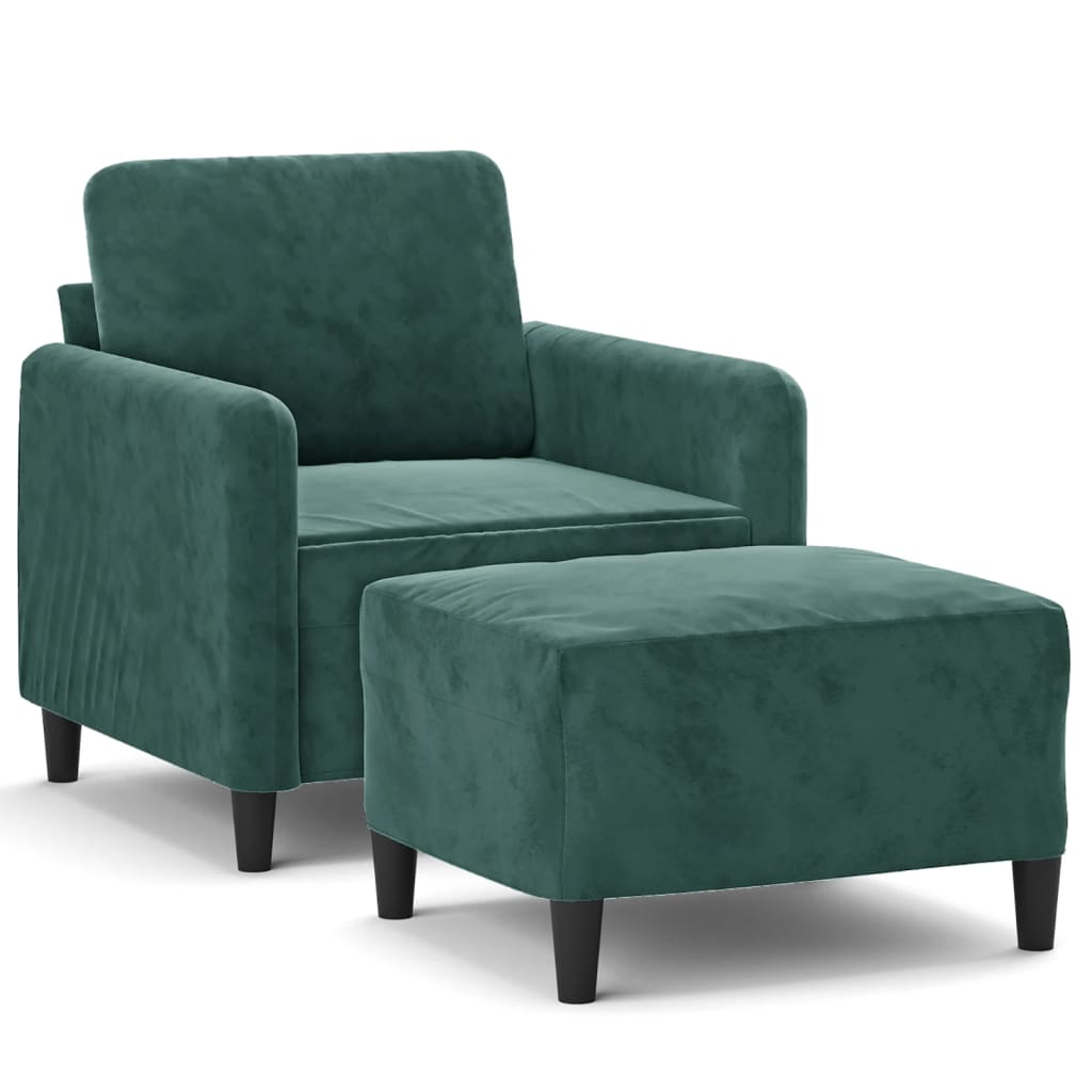 Poltroncina con Poggiapiedi Verde Scuro 60 cm in Velluto