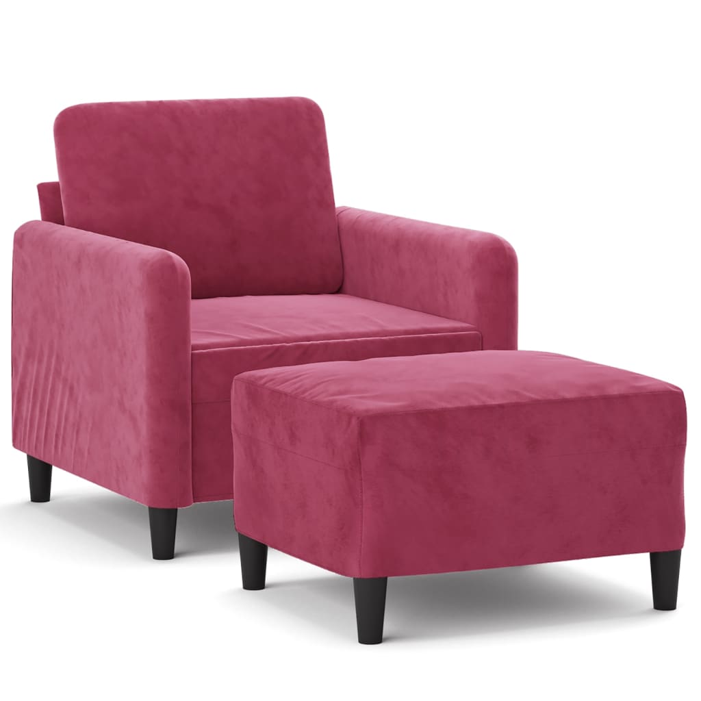 Poltrona con Poggiapiedi Rosso Vino 60 cm in Velluto