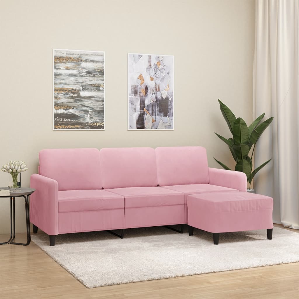 Divano a 3 Posti con Poggiapiedi rosa 180 cm in Velluto