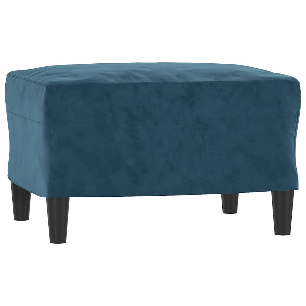 Divano a 3 Posti con Poggiapiedi Blu 180 cm in Velluto