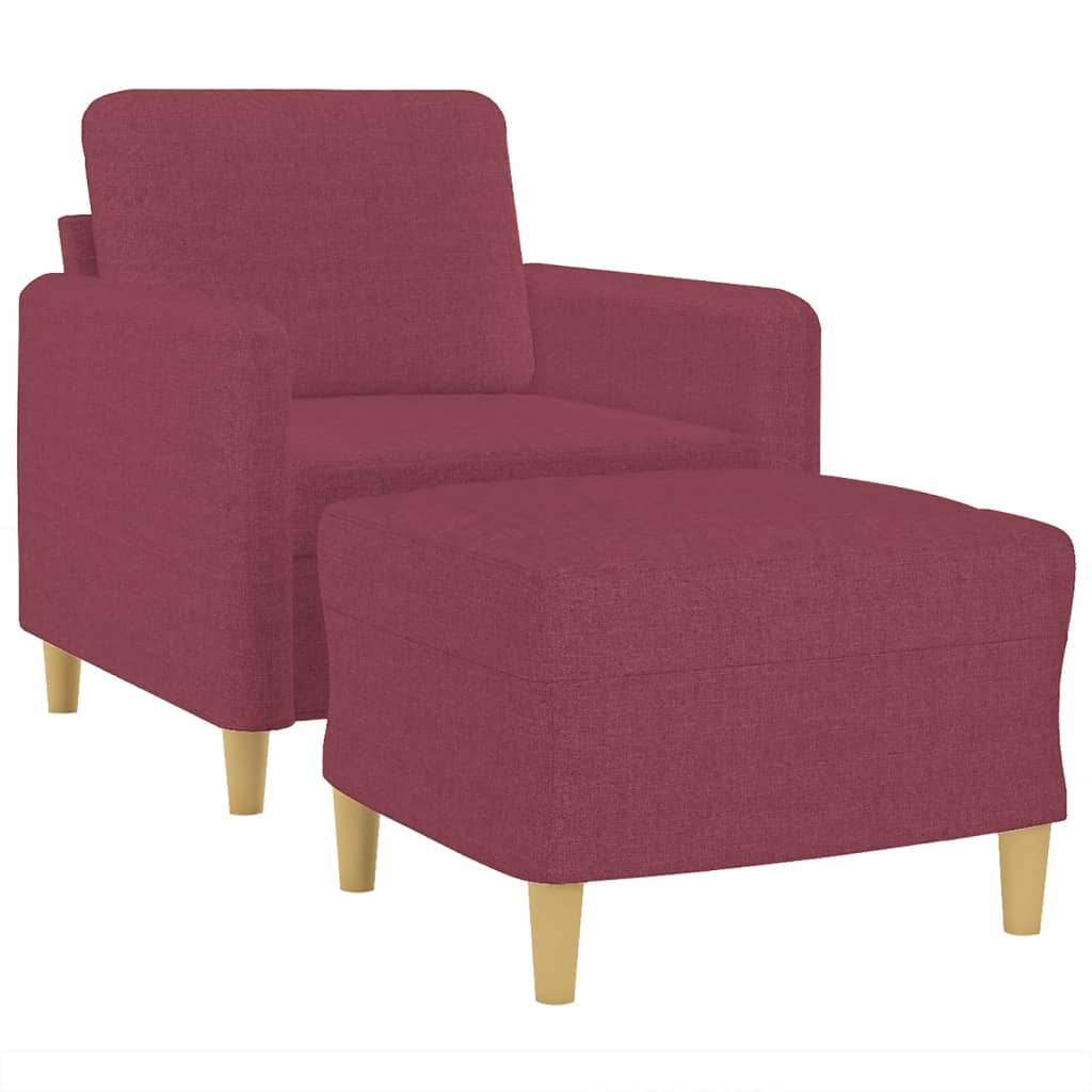 Poltrona con Poggiapiedi Rosso Vino 60 cm in Tessuto