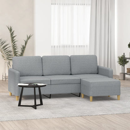 Divano a 3 Posti con Poggiapiedi Grigio Chiaro 180cm in Tessuto
