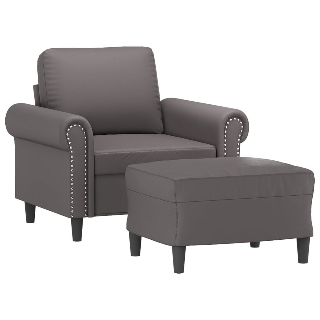 Poltrona con Poggiapiedi Grigio 60 cm in Similpelle