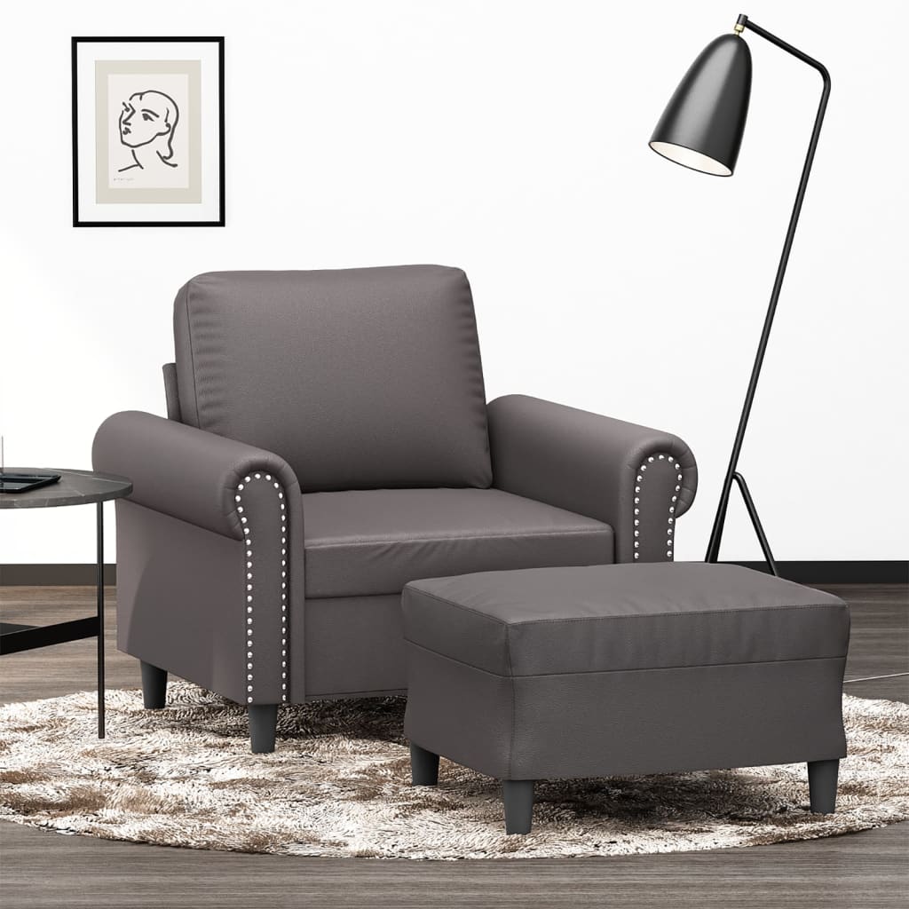 Poltrona con Poggiapiedi Grigio 60 cm in Similpelle