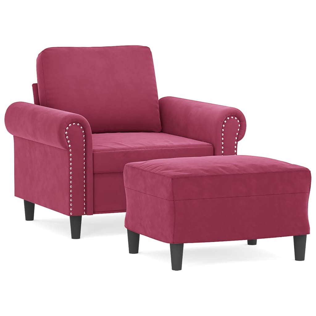 Poltrona con Poggiapiedi Rosso Vino 60 cm in Velluto
