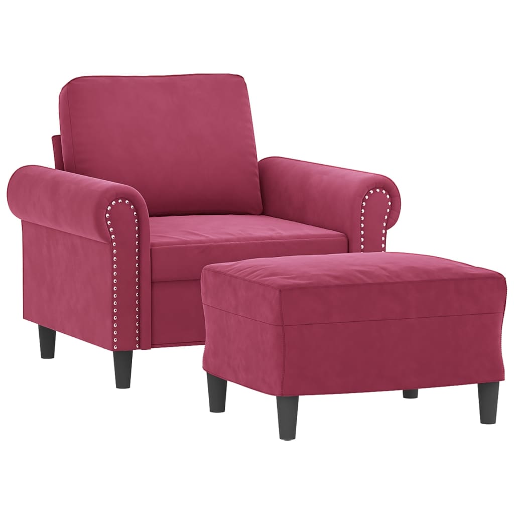 Poltrona con Poggiapiedi Rosso Vino 60 cm in Velluto