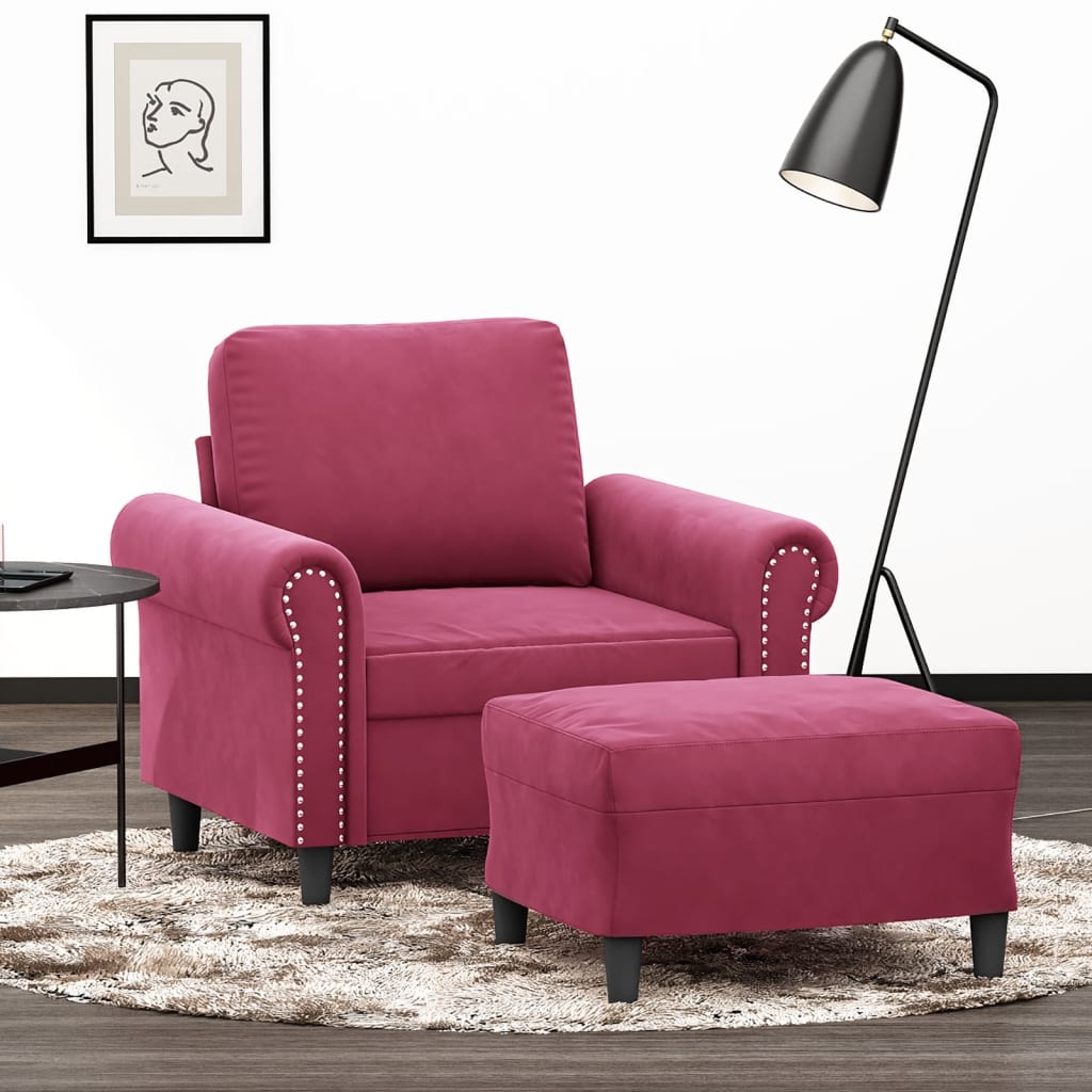 Poltrona con Poggiapiedi Rosso Vino 60 cm in Velluto