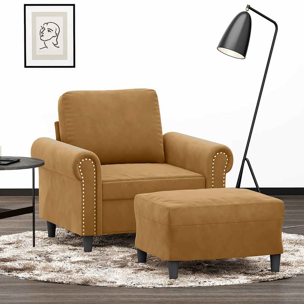Poltrona con Poggiapiedi Marrone 60 cm in Velluto