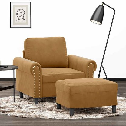 Poltrona con Poggiapiedi Marrone 60 cm in Velluto