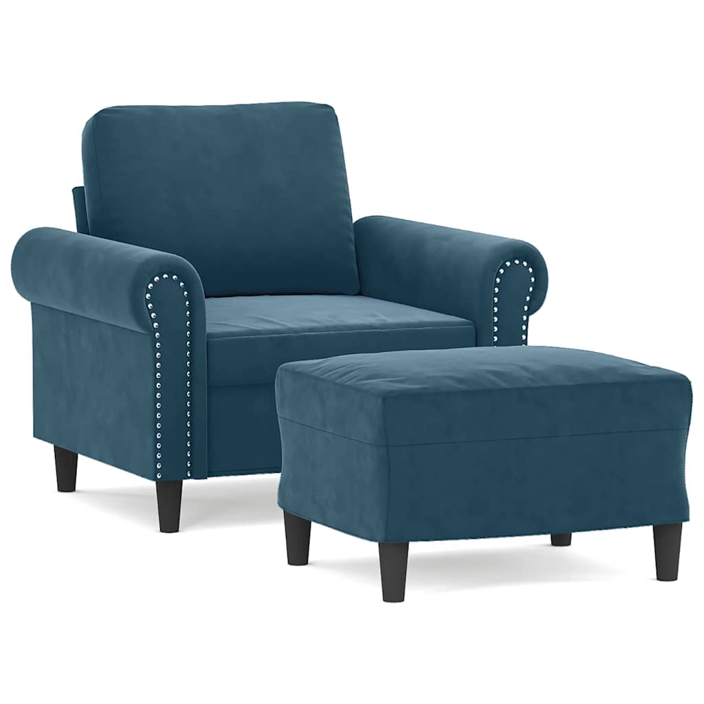Poltrona con Poggiapiedi Blu 60 cm in Velluto