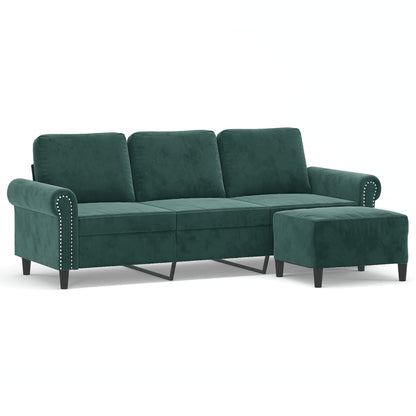 Divano a 3 Posti con Poggiapiedi Verde scuro 180 cm in Velluto
