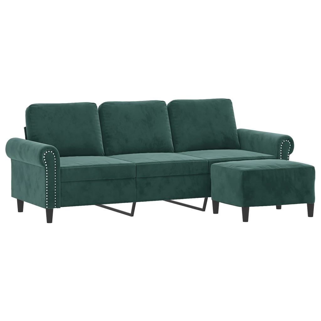 Divano a 3 Posti con Poggiapiedi Verde scuro 180 cm in Velluto