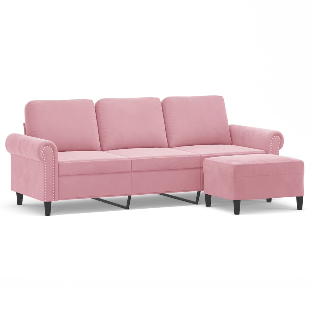 Divano a 3 Posti con Poggiapiedi rosa 180 cm in Velluto