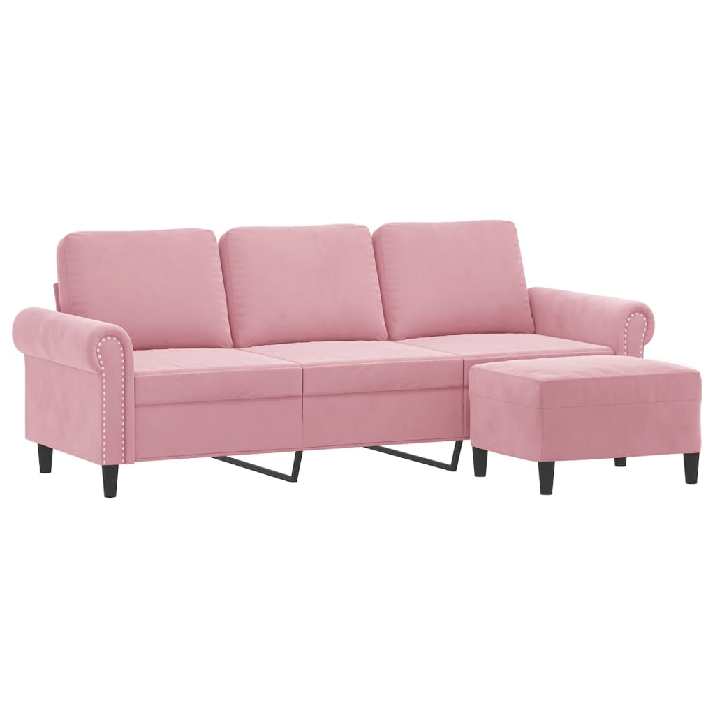 Divano a 3 Posti con Poggiapiedi rosa 180 cm in Velluto
