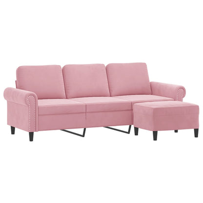 Divano a 3 Posti con Poggiapiedi rosa 180 cm in Velluto