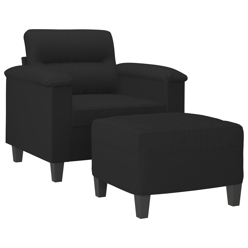 Poltrona con Poggiapiedi Nero 60 cm in Tessuto Microfibra