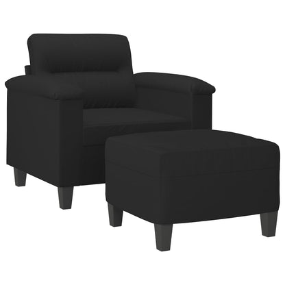 Poltrona con Poggiapiedi Nero 60 cm in Tessuto Microfibra