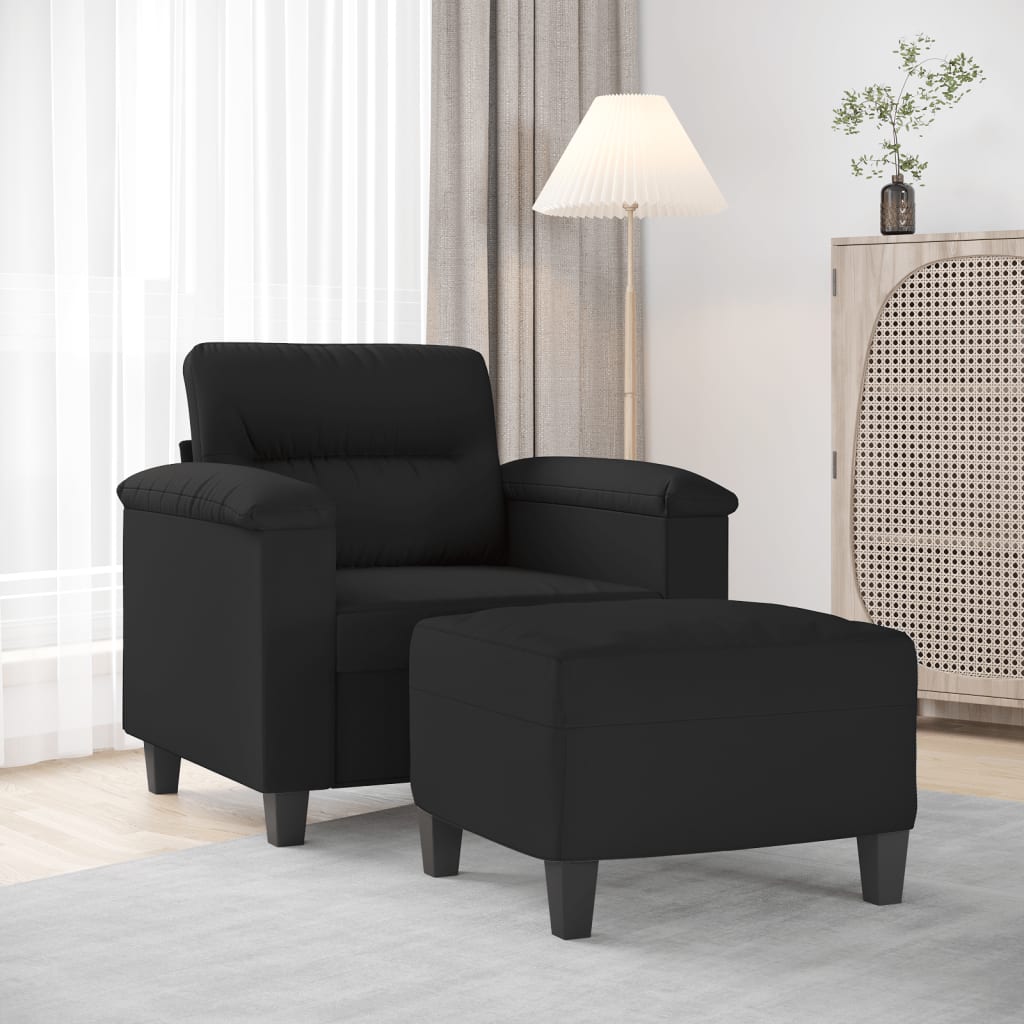 Poltrona con Poggiapiedi Nero 60 cm in Tessuto Microfibra