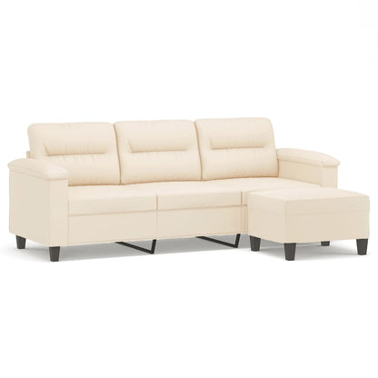 Divano a 3 Posti con Poggiapiedi Beige 180cm Tessuto Microfibra