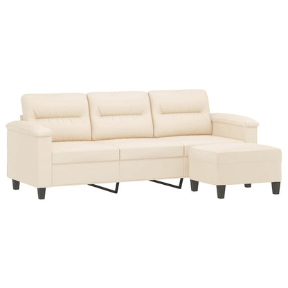Divano a 3 Posti con Poggiapiedi Beige 180cm Tessuto Microfibra
