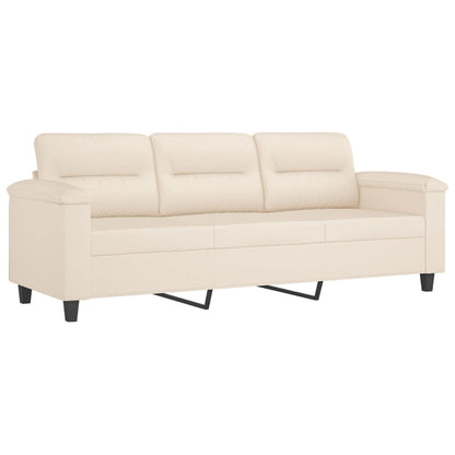 Divano a 3 Posti con Poggiapiedi Beige 180cm Tessuto Microfibra