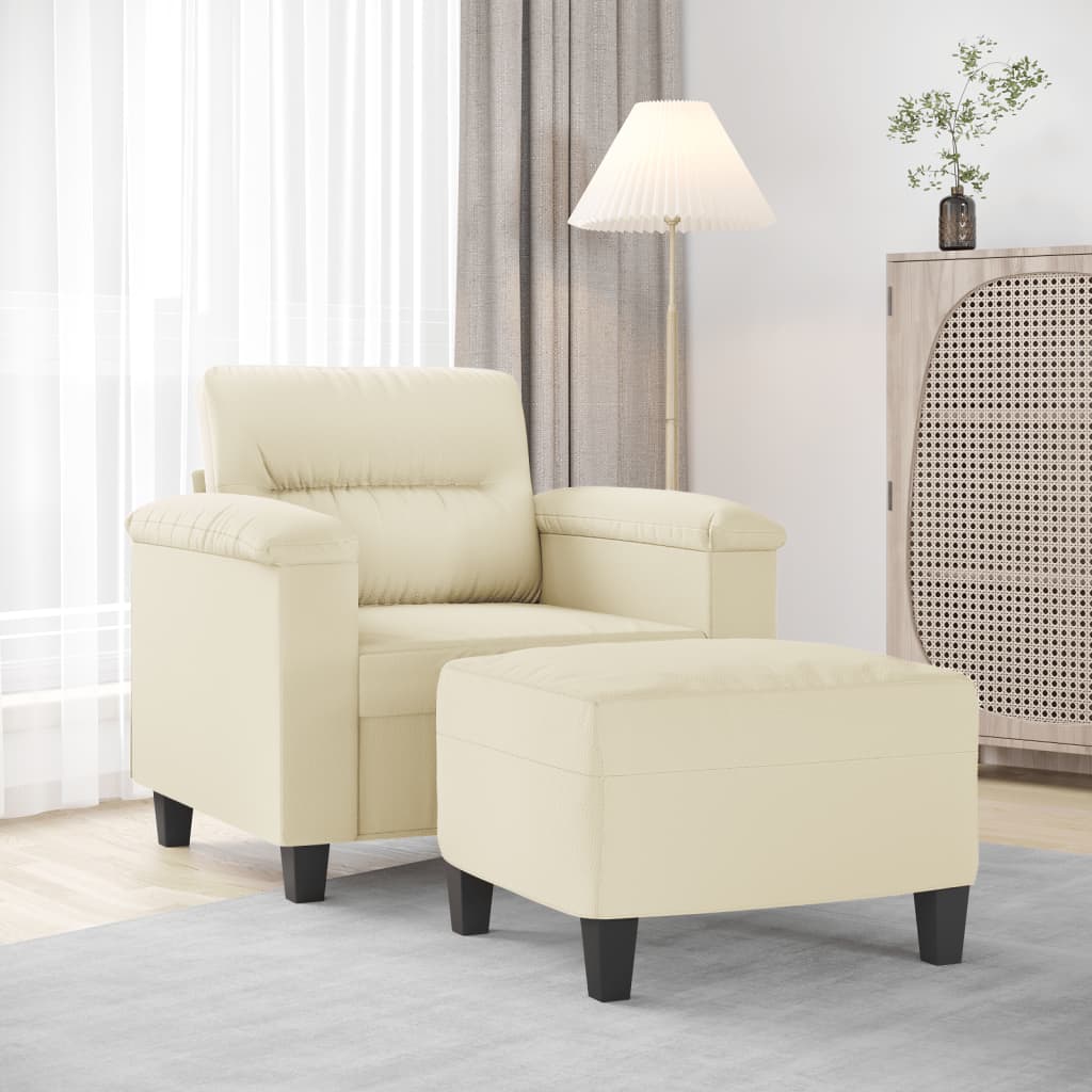 Poltrona con Poggiapiedi Crema 60 cm in Similpelle