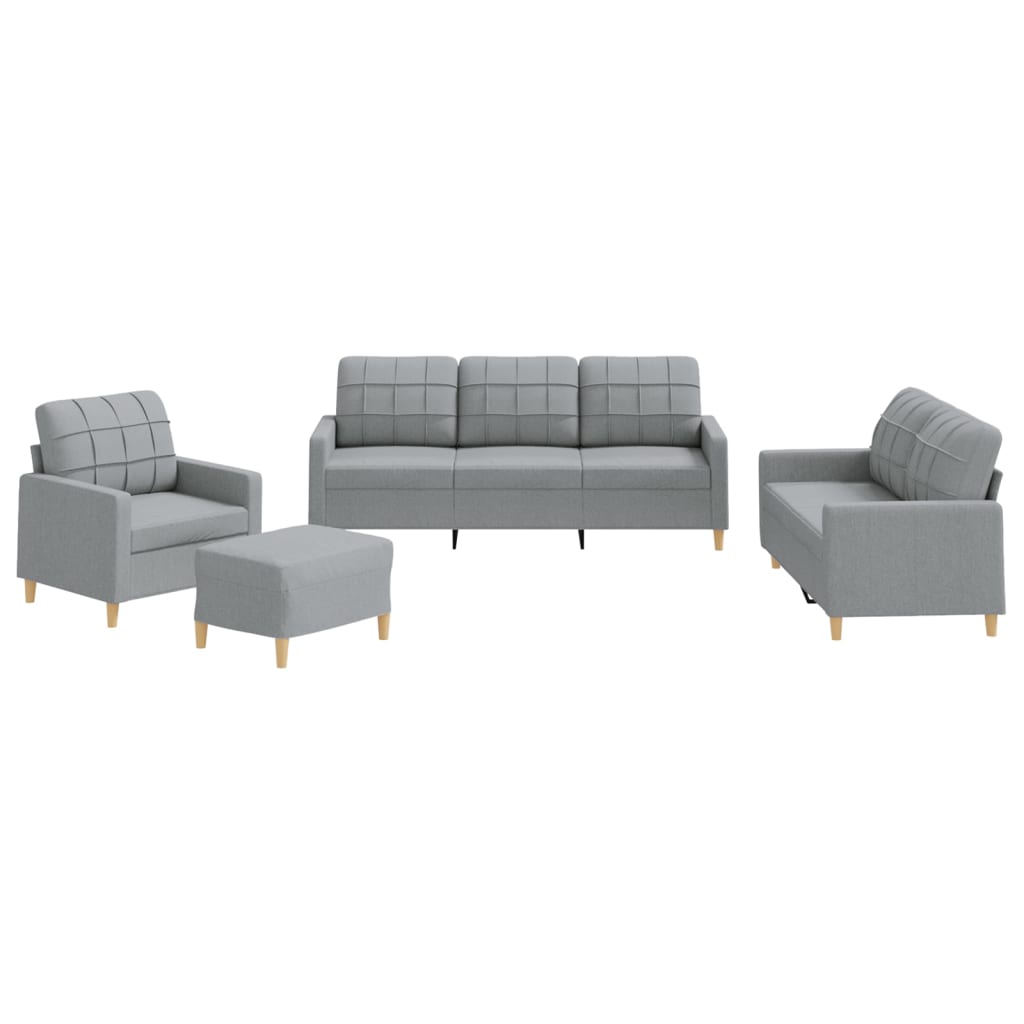 Set di Divani 4 pz con Cuscini Grigio Chiaro in Tessuto