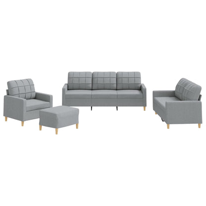 Set di Divani 4 pz con Cuscini Grigio Chiaro in Tessuto