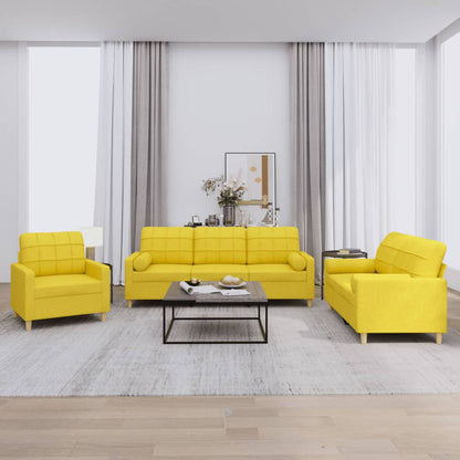 Set di Divani 3 pz con Cuscini Giallo Chiaro in Tessuto
