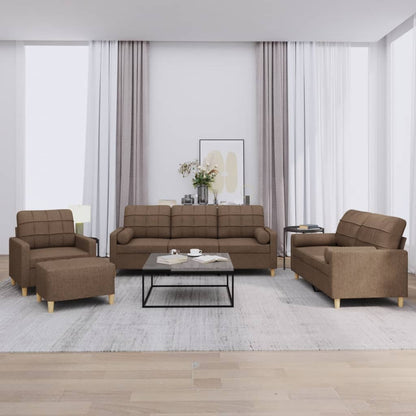 Set di Divani 4 pz con Cuscini Marrone in Tessuto