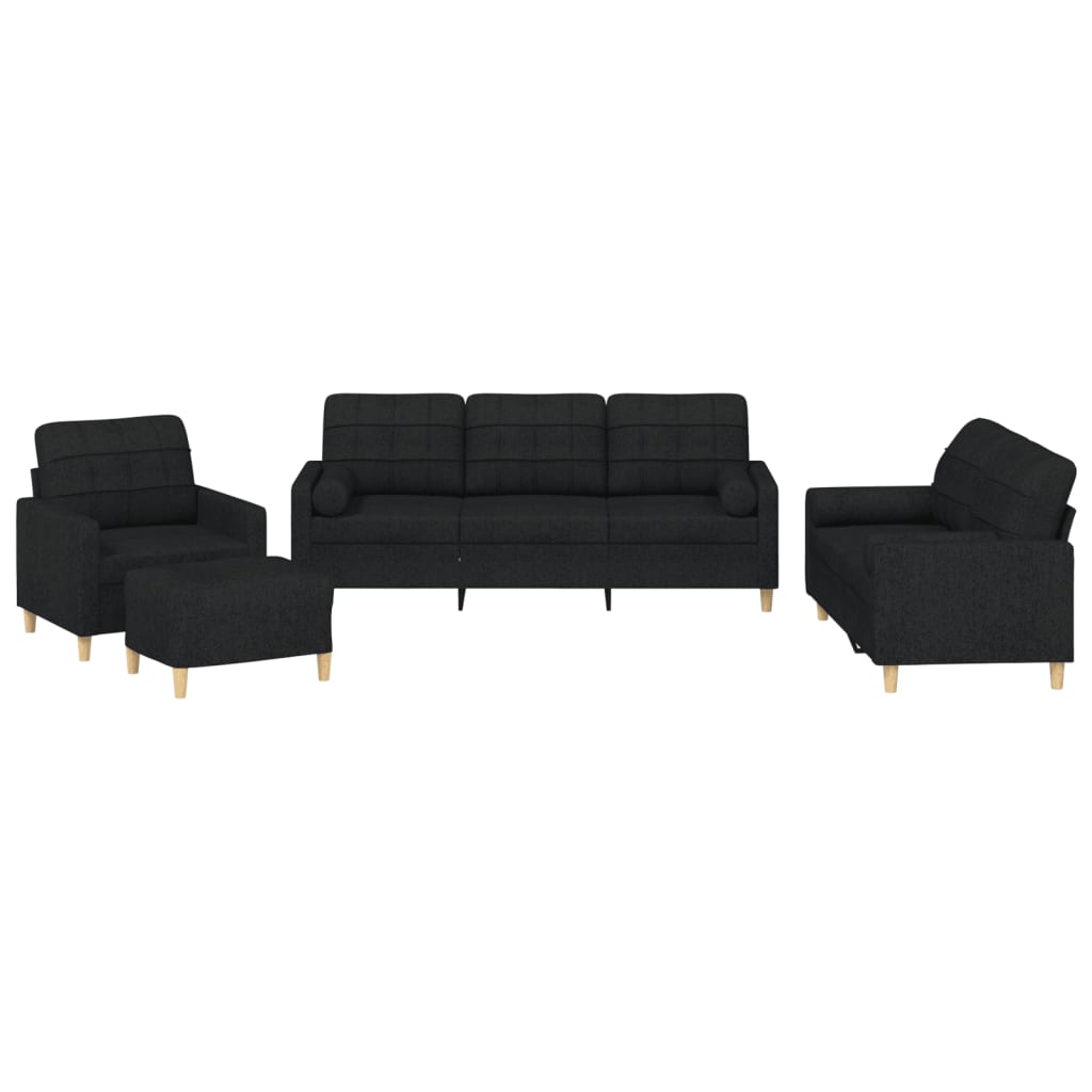 Set Divani 4 pz con Cuscini Nero in Tessuto
